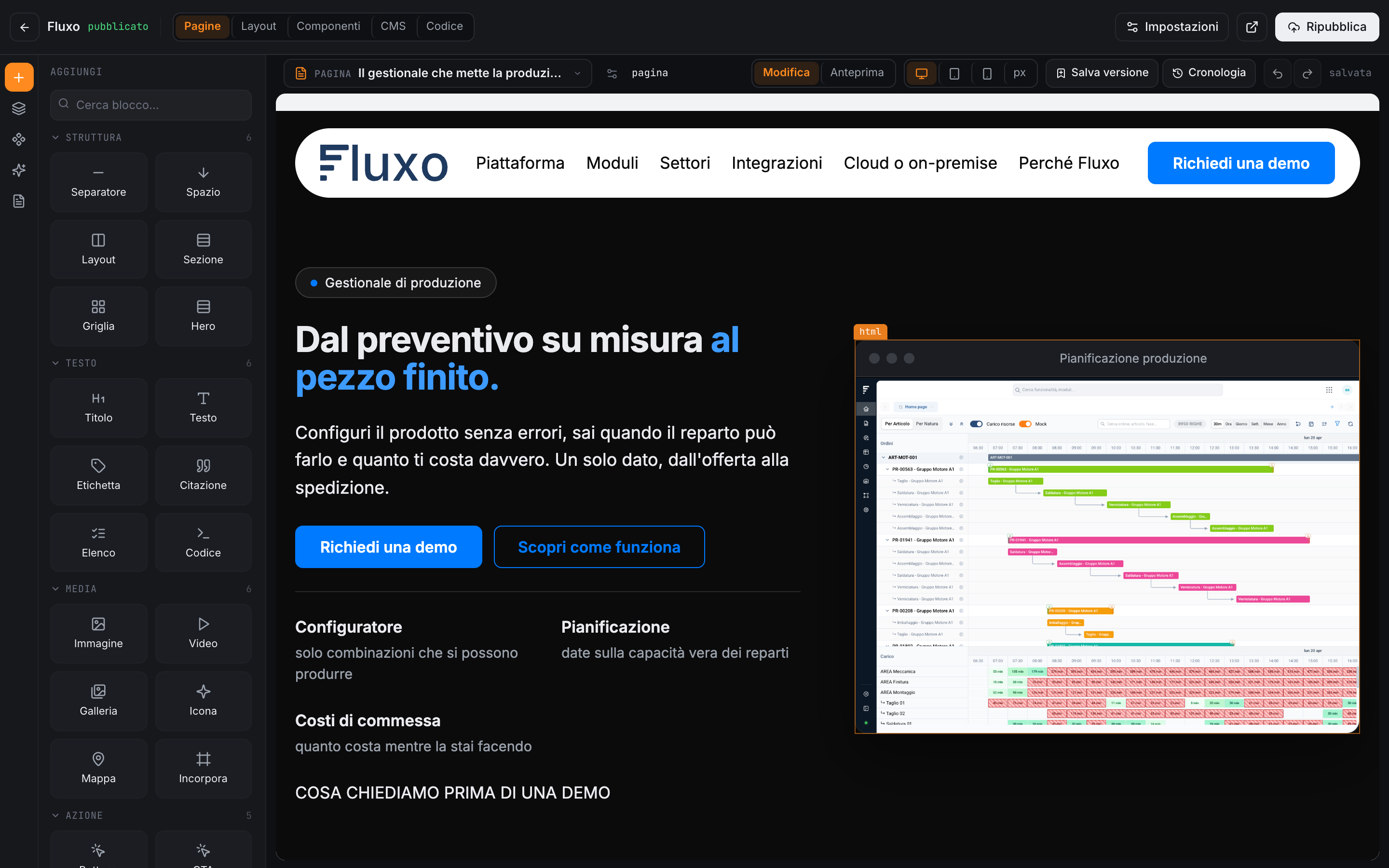 Il sito si costruisce a blocchi, e si pubblica da qui