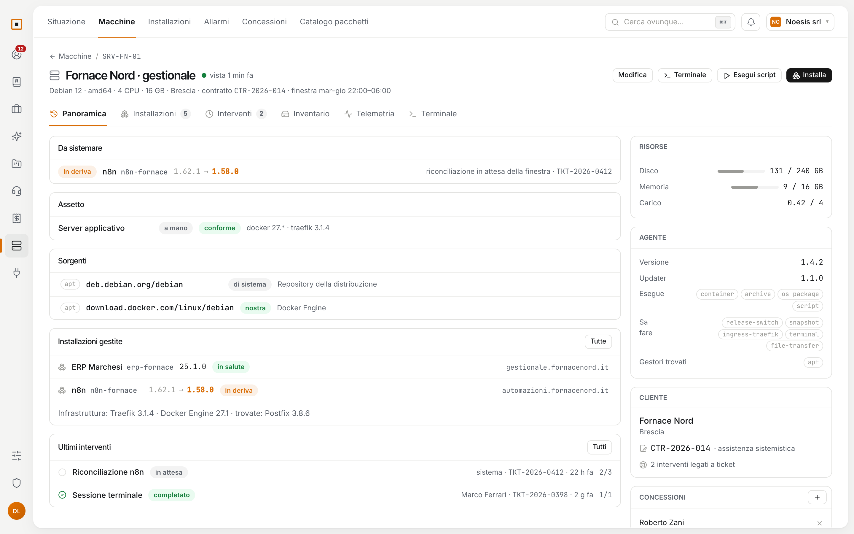 La macchina del cliente: stato, assetto, installazioni