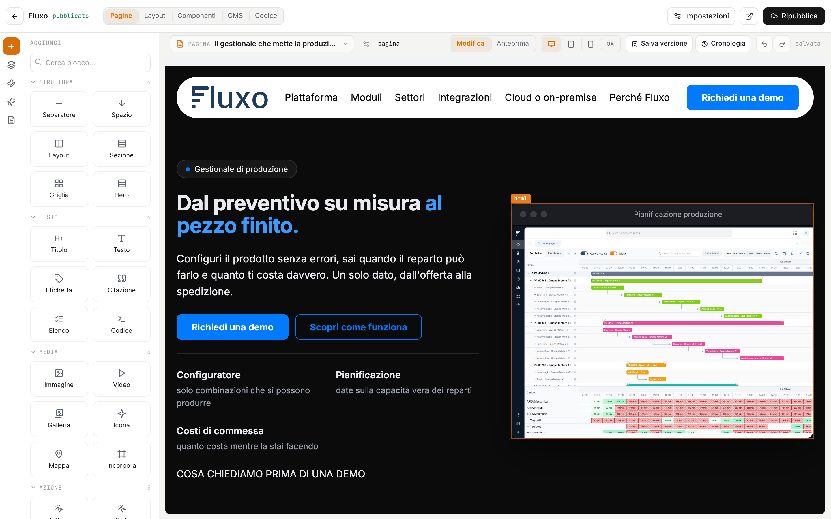 Il sito si costruisce a blocchi, e si pubblica da qui