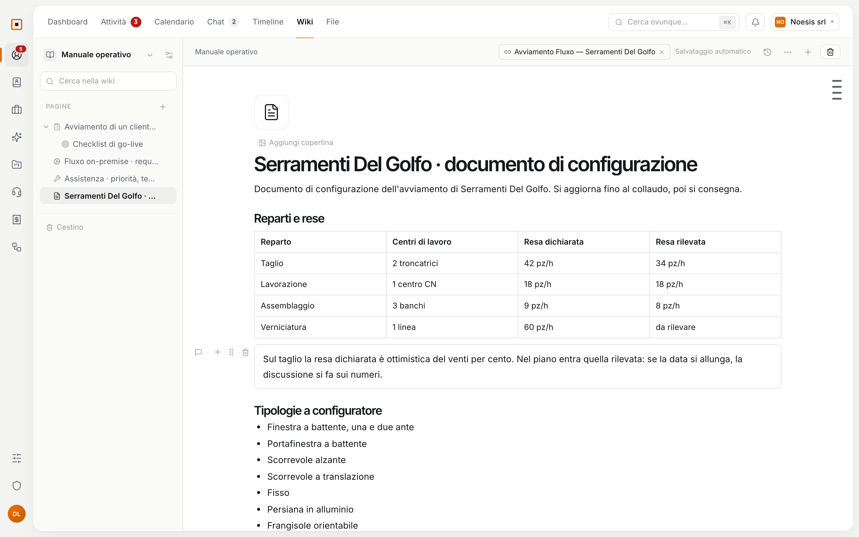 Una pagina della wiki agganciata a un cliente